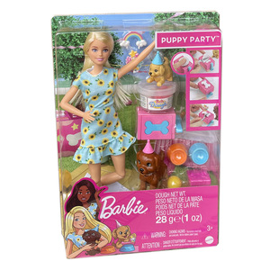 barbie芭比娃娃玩具宠物派对套装给狗狗过生日场景含彩泥可做骨头