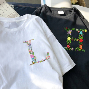 手工字母刺绣t恤材料包情侣装diy对勾绣花纯棉短袖520生日礼物