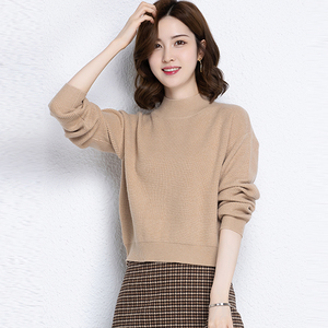 半高领毛衣女短款宽松内搭小款上衣秋冬款洋气高腰中领针织打底衫