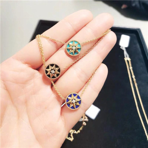 dior/迪奥 幸运八芒星罗盘项链 18k黄金白贝母孔雀石镶钻锁骨链女