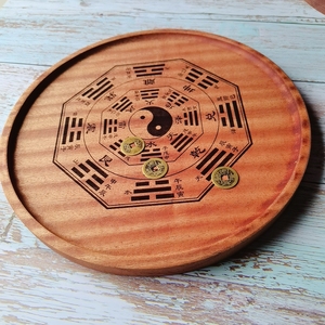 爻卦盘铜钱起卦工具周易用品易学入门工具摇卦盘实木太极八卦盘
