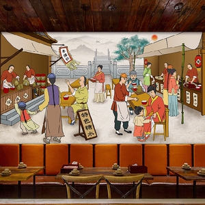 怀旧甜品店墙纸复古广东糖水铺墙面装饰壁画姜撞奶双皮奶立体壁纸