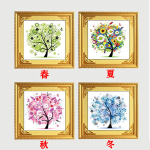 春夏秋冬十字绣裱框