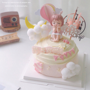 许愿的安妮可爱天使女孩翅膀女宝天使娃娃蛋糕装饰摆件兔耳朵宝宝