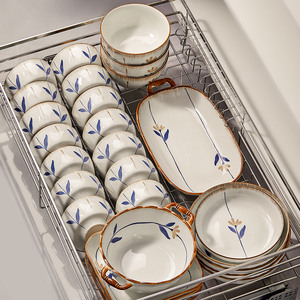 釉下彩碗碟套装家用2024新款陶瓷餐具日式碗筷盘子乔迁高级感碗具