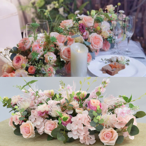 餐厅长桌装饰花台花仿真花会议办公室酒店宴会签到台装饰花艺摆件