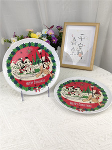 圆形早餐北欧牛排平盘菜盘米奇米妮圣诞系列图案儿童创意密胺餐具