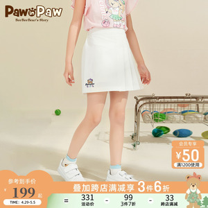 PawinPaw卡通小熊童装2024年夏季新款女童裙子儿童短裙百褶裙俏皮