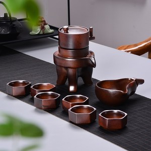 赖人茶具柴烧石磨半全自动茶具套装家用懒人粗陶瓷功夫泡茶器创意