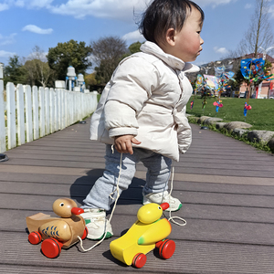 幼儿宝宝学步拖拉小黄鸭儿童木制手拉拉车牵引益智早教玩具1-2岁3