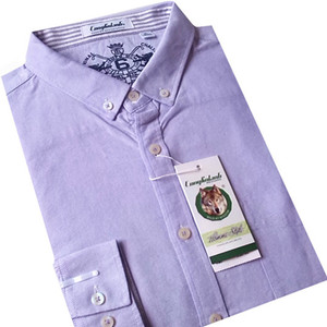 丛林狼品牌男装春季新款男士长袖衬衫扣领尖领男韩版紫色修身衬衣