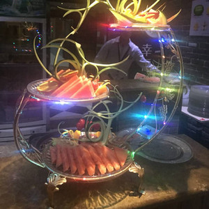 酒吧ktv果盘欧式创意三层点心架铁艺led七彩电池款水果拼盘多功能