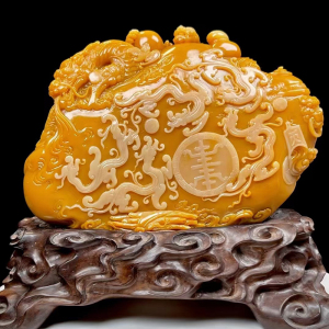 福建寿山石纳福摆件田黄石银包金原石家居玄关摆设俏色手工工艺品