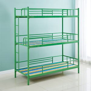 午托班学生三层床铁床午休床儿童床幼儿园上下铺高低床铁艺带护栏