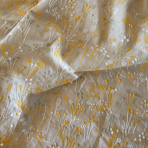 布悟清新小花枝绣花面料花卉刺绣植物田园diy手工布料家居布艺