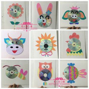 废物制作光盘动物画幼儿园手工劳技作业班级装饰画美劳材料包生肖