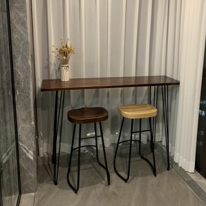 实木吧台桌家用阳台铁艺靠墙商用长条窄桌酒吧组合小吧台高脚桌子