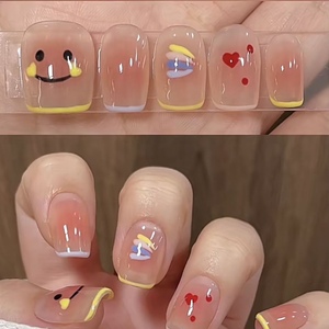 手工定制成品穿戴甲爱心法式美甲手绘穿戴甲甲片可爱