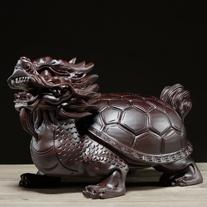 木雕龙龟摆件神兽客厅赑屃龙头龟玄关办公室招财风水家居装饰品