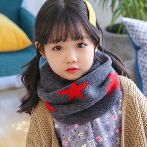 韩版女童宝宝秋冬季小孩可爱星星毛线围脖套头男童加厚针织围巾潮