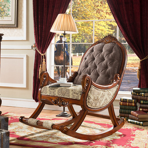 玺晟家具 欧式实木摇摇椅 美式布艺沙发躺椅休闲椅老人午睡椅子