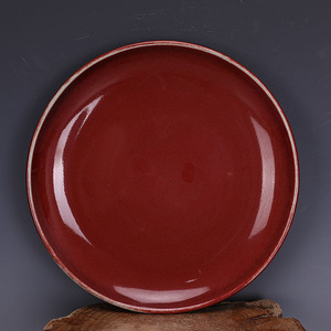 文革厂货祭红釉瓷盘碟子壶承上海博物馆款做旧仿古瓷古玩古董收藏