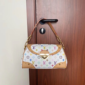 二手正品lv白三彩梦露中号单肩手提包日本中古奢侈品vintage女包