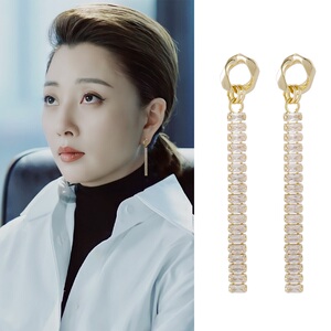 正青春林睿殷桃同款耳环925银针法式复古优雅不规则闪钻流苏耳饰