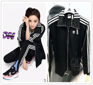 正品 adidas 三葉草 杨幂同款秋冬女子高领拉链夹克外套 dh4234
