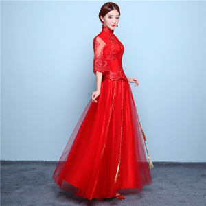 敬酒服新娘2020秋季新款结婚红色中式长款旗袍礼服修身长袖女薄款