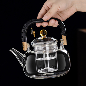 玻璃竹提梁壶加厚耐高温家用电陶炉加热烧水过滤泡茶壶茶具煮茶器