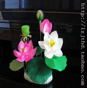 丝袜花丝网花荷花莲花高仿真成品盆景居家装饰盆栽创意装饰插花