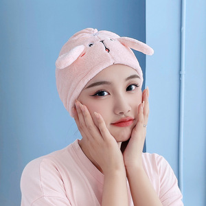 卡通越狱兔耳朵三角长发干发帽白色ins风可爱呆萌珊瑚绒吸水浴帽