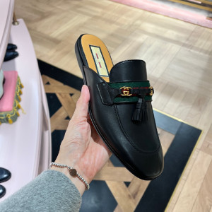 gucci/古驰包头鞋22新款gg流苏半拖休闲女鞋 巴黎专柜正品代购