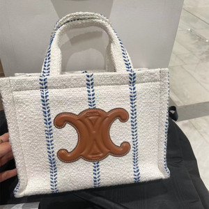 celine思琳女包23新款蓝白条纹帆布tote托特包小号巴黎正品代购