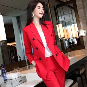 职业套装女2023春季新款红色小西装外套韩版商务正装媳妇两件套黑