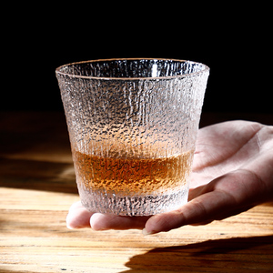 ins复古做旧玻璃杯子磨砂冰霜茶杯条纹水杯日式牛奶杯 威士忌酒杯
