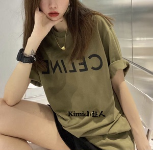celine/赛琳 22ss新款经典印花字母logo纯棉短袖t恤女男宽松上衣