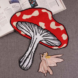 牛仔布贴刺绣时尚衣服补丁贴欧洲站蘑菇刺绣贴大号衣服贴装饰贴布