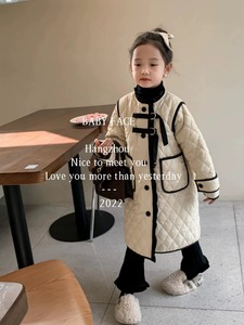 儿童中长款羽绒棉服2024冬季新款韩国童装女童夹棉外套大衣中大童