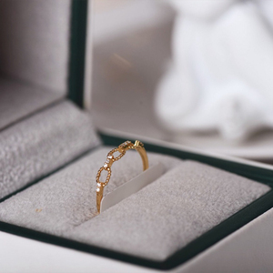 禧乐珠宝 18k金回型镂空带钻戒指 ins风个性设计简约百搭日常通勤