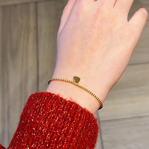 禧乐珠宝 18k金爱心珠珠手链 吊牌可简单刻字简约不单调日常百搭