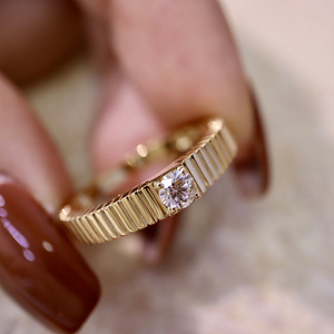 禧乐珠宝 18k金钻石风琴戒指 简约时尚大气 复古ins风气质轻奢