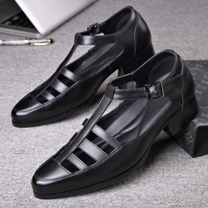 真皮包头罗马增高凉鞋男士尖头高跟鞋镂空商务皮鞋韩版透气洞洞鞋