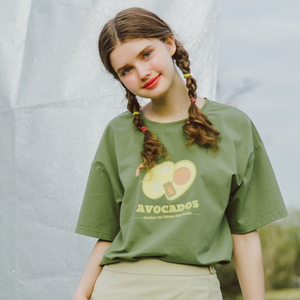 猫酱紫2019夏季新款女绿色白色宽松ins牛油果上衣日系短袖印花t恤