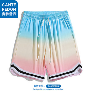 联名夏季冰丝速干休闲短裤运动篮球裤男渐变粉色五分裤子