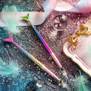 羽毛笔世界淘宝美人鱼梦幻手工水晶玻璃笔蘸墨金粉彩墨琉璃钢笔学生
