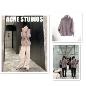 季末好折 国内现货 Acne Studios 灰紫色半拉链羊羔毛外套