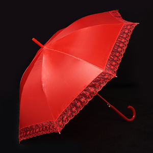 红伞喜庆结婚伞新娘伞大红色出嫁用长柄蕾丝复古中式婚礼雨伞婚庆