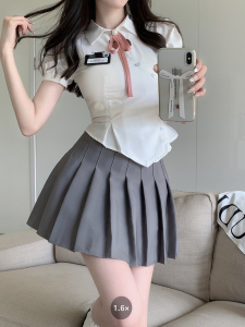 纯欲性感爱心镂空衬衫女主播服装学生jk学院风性感百褶短裙两件套